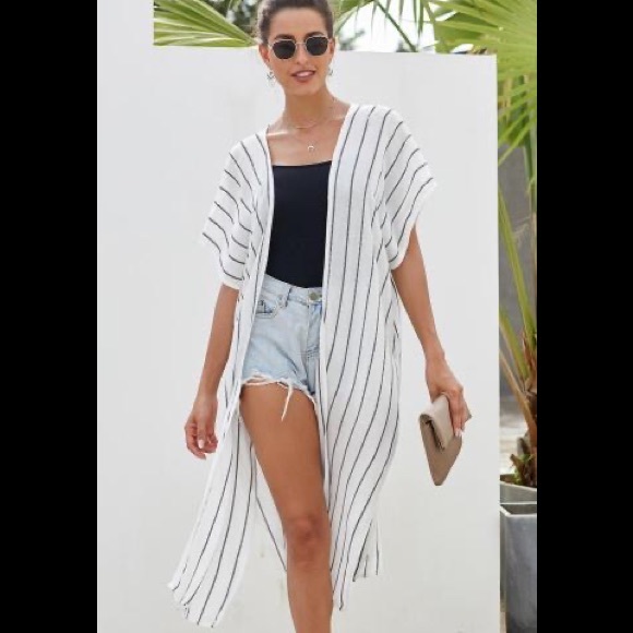 White Striped Open Kimono Multi-Season New In Package - Picture 9 of 12